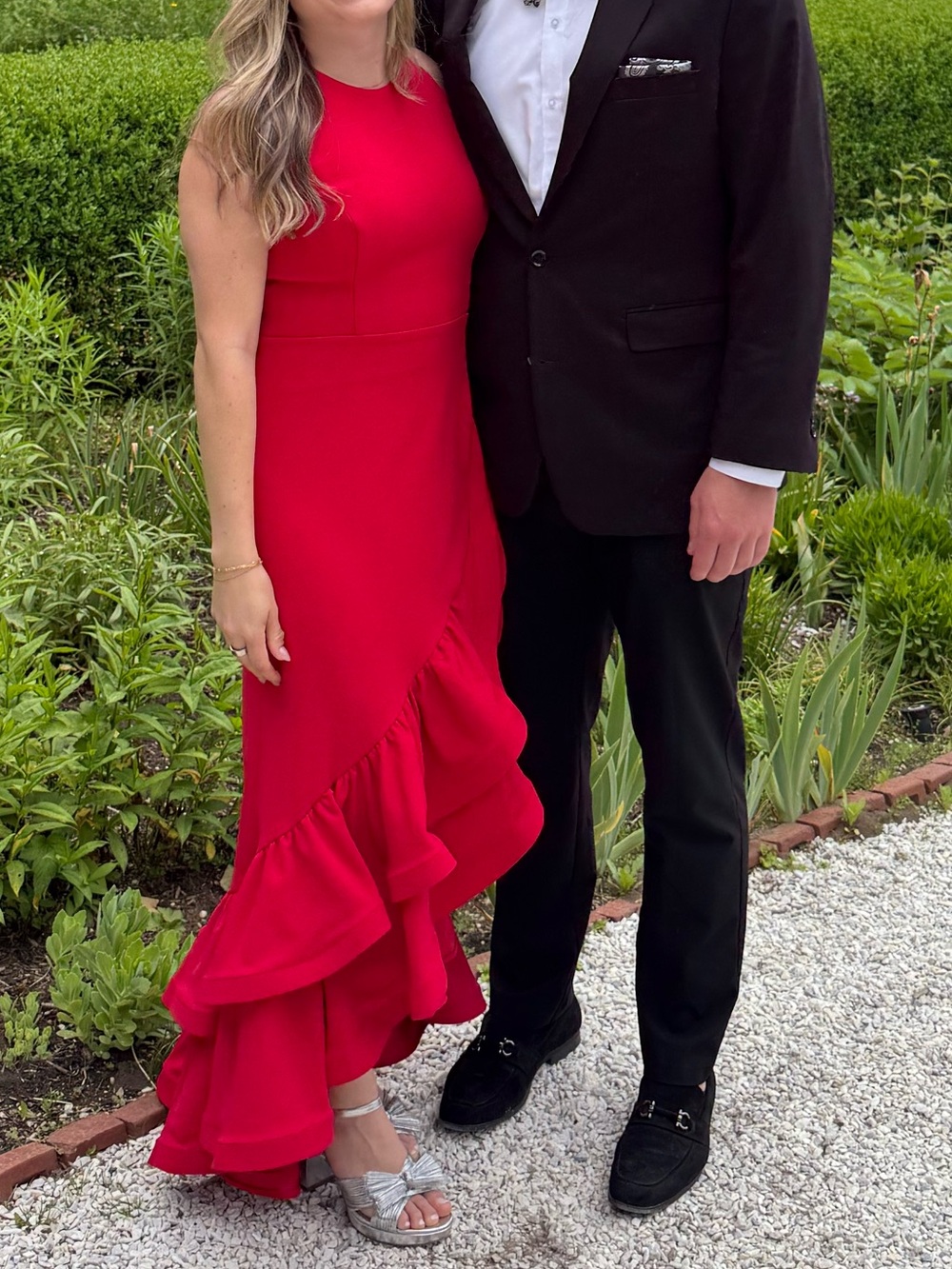 Red Ruffled Maxi Dress - Elegant Sleeveless Evening Gown